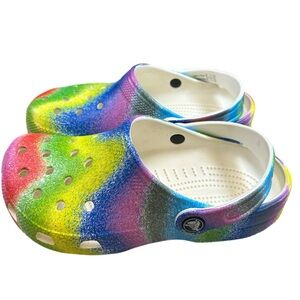 Crocs Kids Girls White Spray Dye Multi ColorClassic Clogs US Junior 3